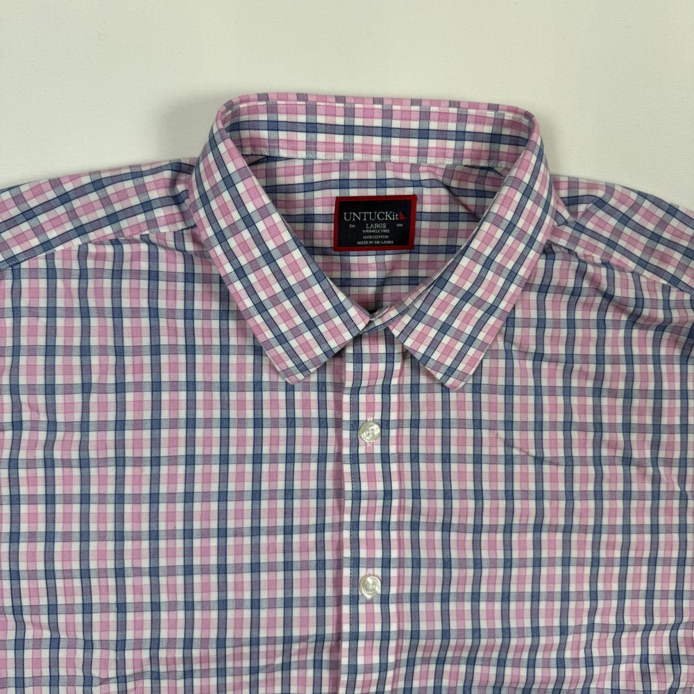UNTUCKit Dolcetto-WF Pink Blue Plaid Button Down Shirt Mens Large Wrinkle Free